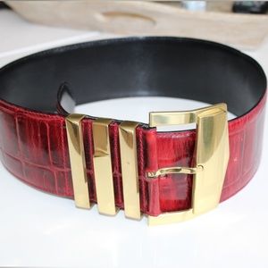 Vintage Versace  Widev Leather Belt Red Size 70 cm